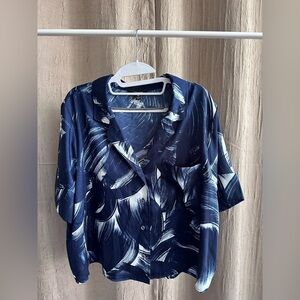 Banana Republic collared tropical satin button up top